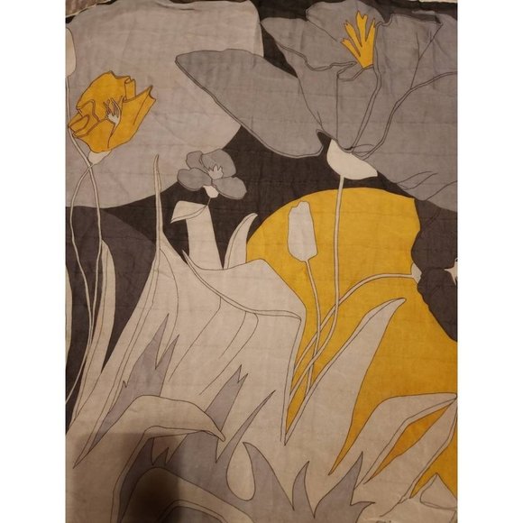 Scarf Flower Garden Scene in Grey Balck Beige Gold Neck Scarf - Picture 2 of 3